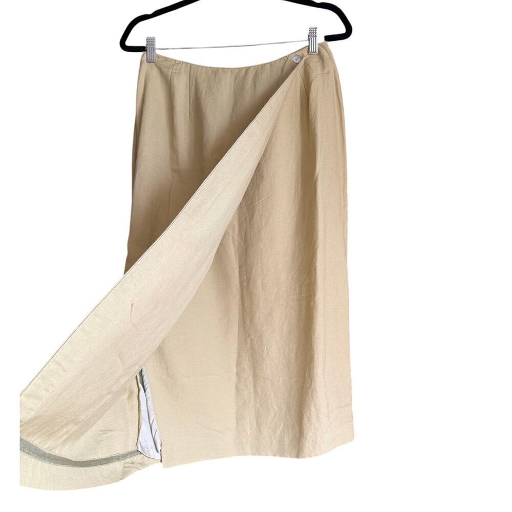 Vintage Rafaella Green Linen Pencil Wrap Midi Skirt Sz 8 90s Minimal Chic Indie